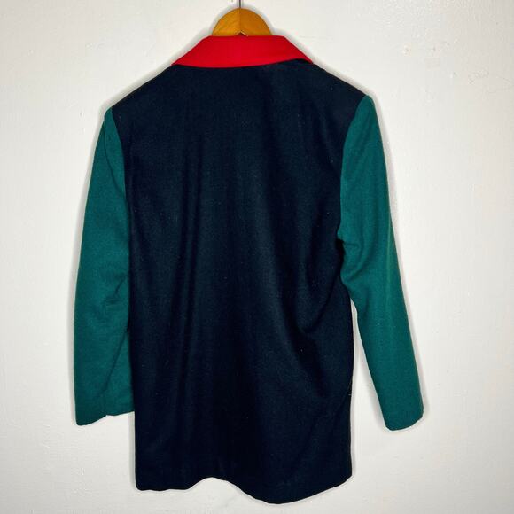 VTG Michael Lewis 100% Wool Blazer Jacket MEDIUM Colorblock Holiday 80s USA Red - Picture 3 of 6